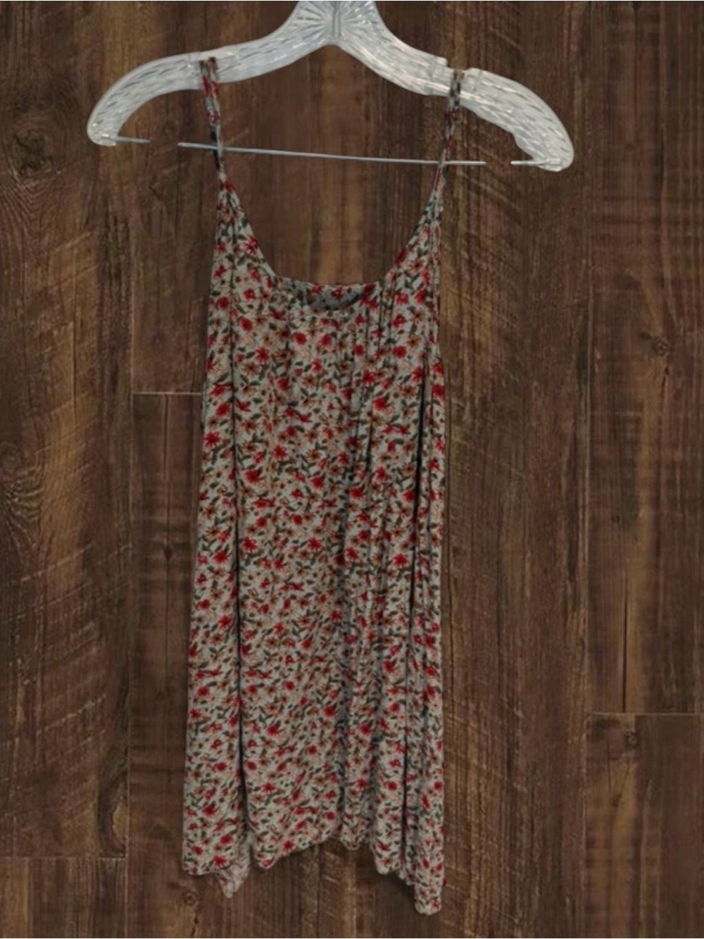 NATURAL LIFE Red Floral Print Slip Dress on Cream Background